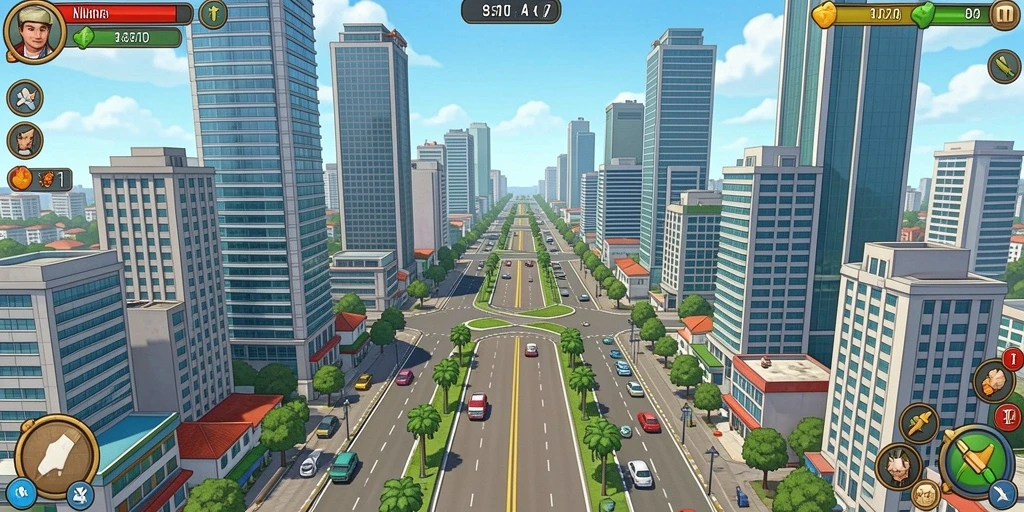 Ilustrasi kustomisasi karakter dengan berbagai pilihan kostum.